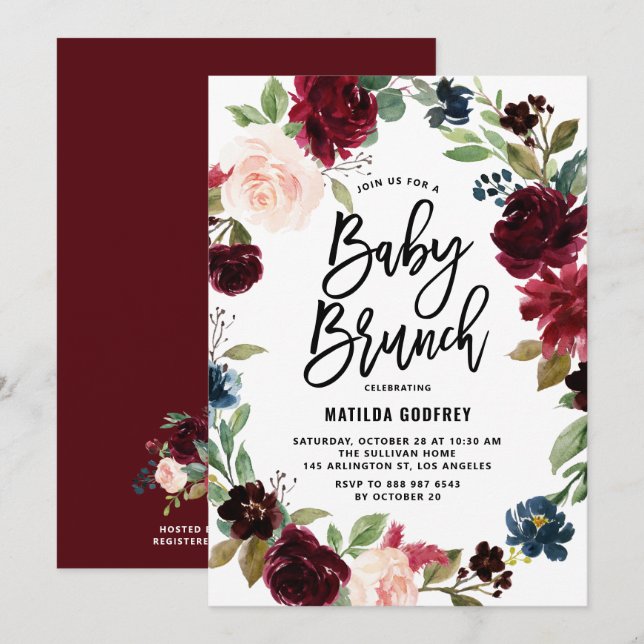 Boho Watercolor Autumn WandeBaby Shower Brunch Inbjudningar (Fram/baksida)