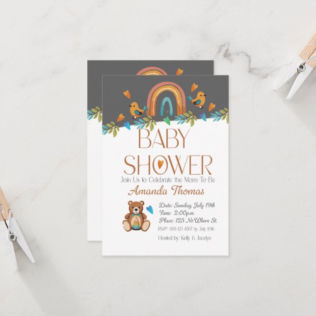 BOHO Watercolor Baby Shower-inbjudan Inbjudningar (Fram/Back In Situ)