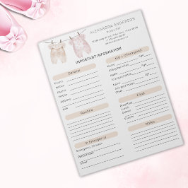 Boho Watercolor Babyvvakt Info Lakan Anteckningsblock