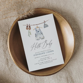 Boho Watercolor Barnkläders Boy Baby Shower Inbjudningar