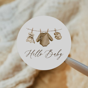 Boho Watercolor Barnkläders Boy Baby Shower Runt Klistermärke