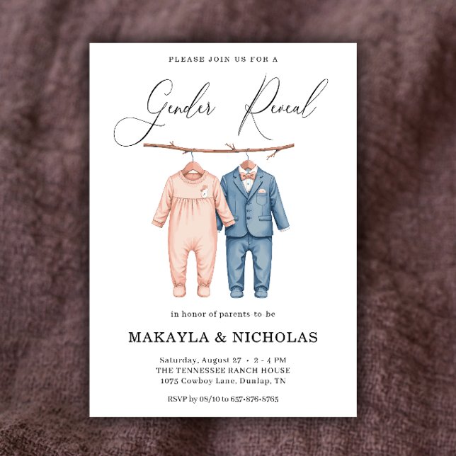 Boho Watercolor Barnkläders Gender Reveal Inbjudningar (Skapare uppladdad)