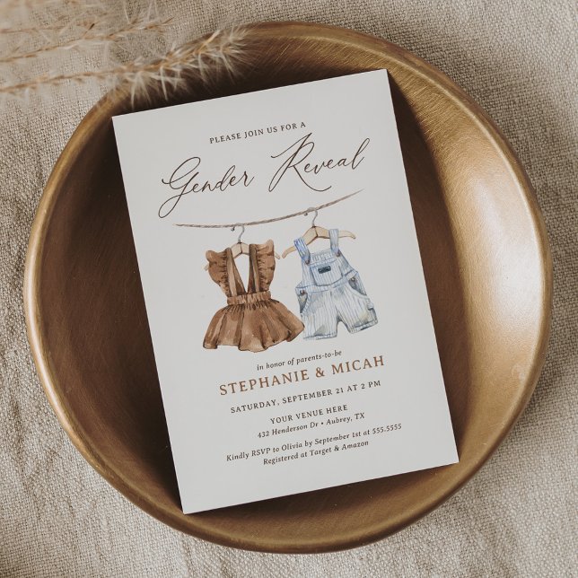 Boho Watercolor Barnkläders Gender Reveal Inbjudningar (Skapare uppladdad)