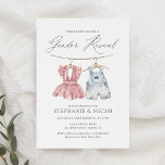 Boho Watercolor Barnkläders Gender Reveal Inbjudningar<br><div class="desc">Vänner i inbjudan och familj till de stora avslöjar med den här elegantens inbjudan,  som innehåller barnkläder för vattenfärg i rosa och blått.</div>