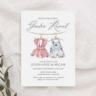 Boho Watercolor Barnkläders Gender Reveal Inbjudningar