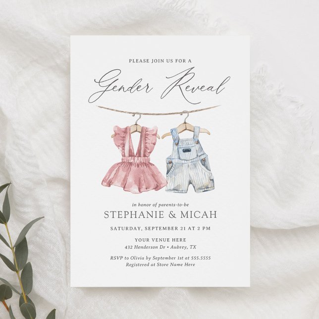 Boho Watercolor Barnkläders Gender Reveal Inbjudningar (Skapare uppladdad)