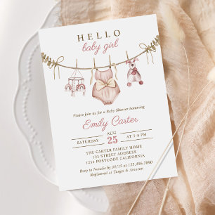 Boho Watercolor Barnkläders Girl Baby Shower Inbjudningar