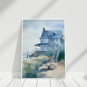 Boho Watercolor Beach House Art Poster
