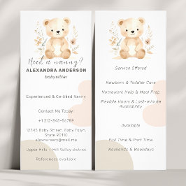 Boho Watercolor Bear Babyvvakt Service Reklamkort