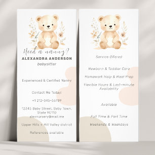 Boho Watercolor Bear Babyvvakt Service Reklamkort