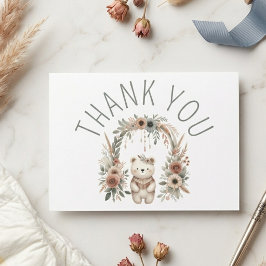 Boho Watercolor Björn Bebis Dusch Tack Kort