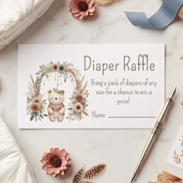 Boho Watercolor Björn Bebis Shower Blöja Lotteri Tilläggskort