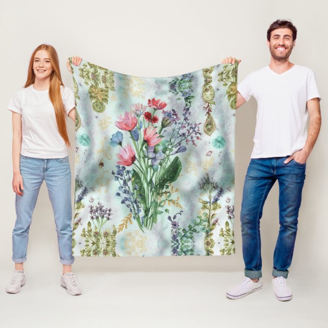 Boho Watercolor Blanket - Dreamy Pastel Throw Fleecefilt (På plats)