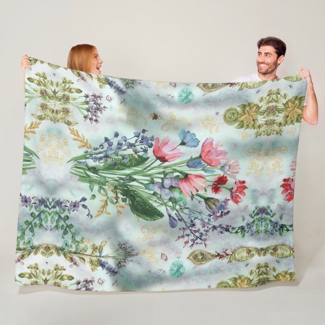 Boho Watercolor Blanket - Dreamy Pastel Throw Fleecefilt (På plats)