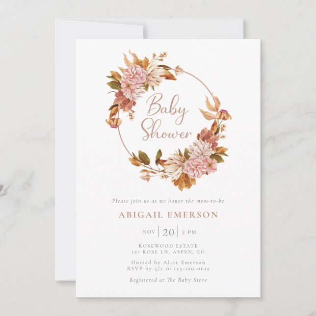 Boho Watercolor Blommig Baby Shower Inbjudan (Framsida)