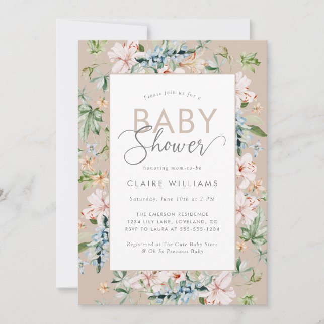 Boho Watercolor Blommig Bebis Shower Inbjudan (Framsida)