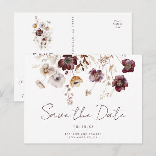 Boho Watercolor Blommig Bröllop Spara Datum Vykort