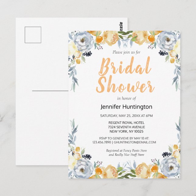 Boho Watercolor Blommig Bröllopsdusch Postkort Vykort (Fram/baksida)