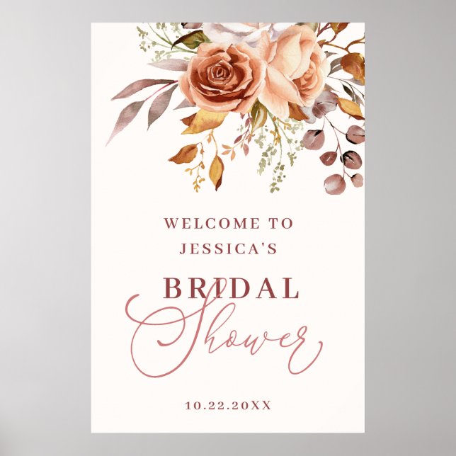 Boho Watercolor Blommig Bröllopsdusch Välkomstskyl Poster (Framsidan)