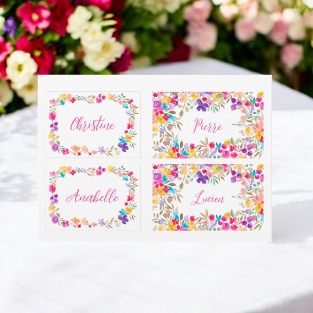 Boho Watercolor Blommig Bröllopsplatskortsmall Tem Inbjudningar (Boho Watercolor Floral Wedding Place Card Template)