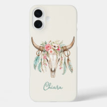 Boho Watercolor Blommig Ko Skalle
