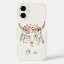 Boho Watercolor Blommig Ko Skalle