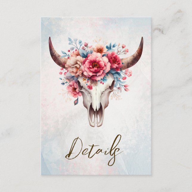 Boho Watercolor Blommig Kowskalle Bröllop QR-kod Tilläggskort (Framsida)