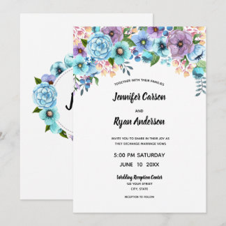 Boho Watercolor Blommig Lila & Turkos Personlig Inbjudningar