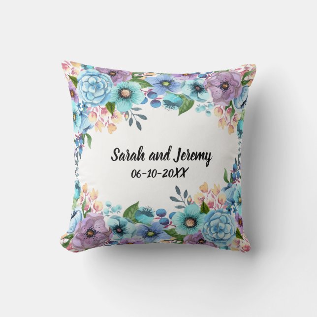 Boho Watercolor Blommig Lila & Turkos Personlig Kudde (Framsida)