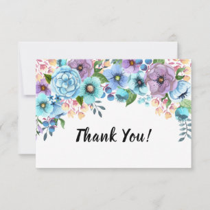 Boho Watercolor Blommig Lila & Turkos Personlig Tack Kort