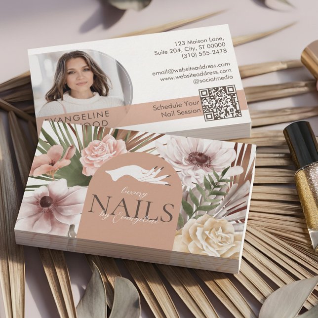 Boho Watercolor Blommig Manikyrister Skönhet Nagel Visitkort (Boho Watercolor Floral Manicurist Beauty Nail Tech Business Card)
