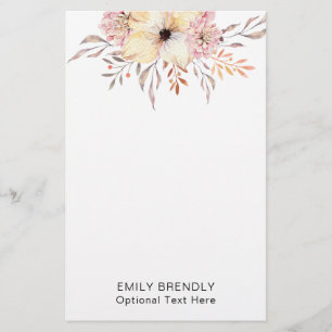 Boho Watercolor Blommig Monogramnamn Brevpapper