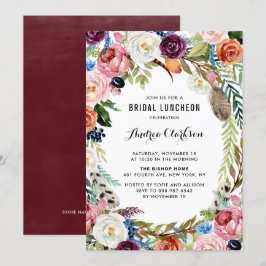 Boho Watercolor Blommig Ram Bröllops Luncheon Inbjudningar