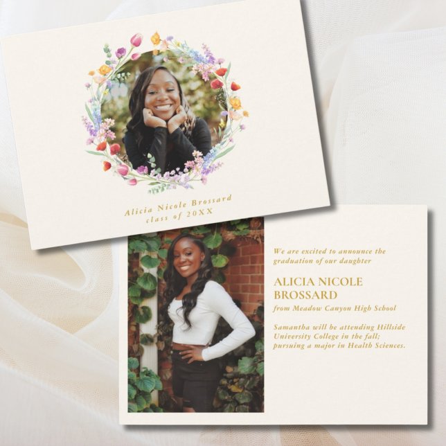 Boho Watercolor Blommigt 2 Photo Studenten Meddelande (Boho Watercolor Floral 2 Photo Graduation Announcement)