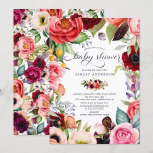 Boho Watercolor Blommigt Baby Shower Inbjudningar