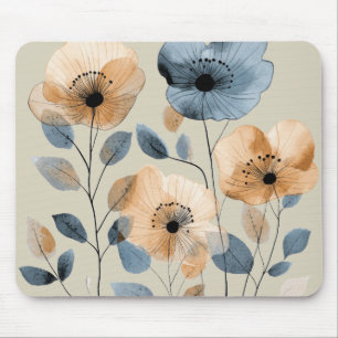 Boho Watercolor Blommigt Blue Peach Musmatta