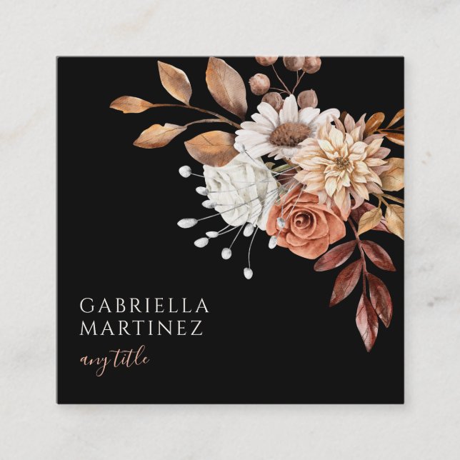 Boho Watercolor Blommigt Bouquet Fyrkantigt Visitkort (Framsida)