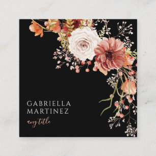 Boho Watercolor Blommigt Bouquet Fyrkantigt Visitkort
