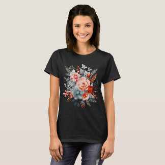 Boho Watercolor Blommigt Bouquet in Coral & Dusty  T Shirt