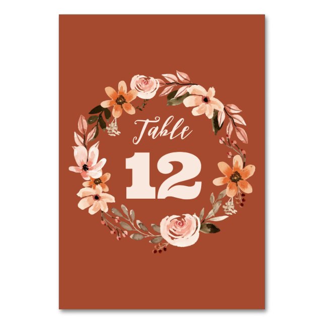 Boho Watercolor Blommigt Bröllop Bordsnummer (Framsidan)