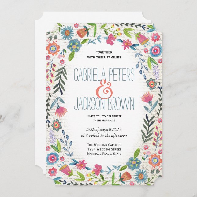 Boho Watercolor Blommigt | Bröllopsinbjudningar Inbjudningar (Fram/baksida)