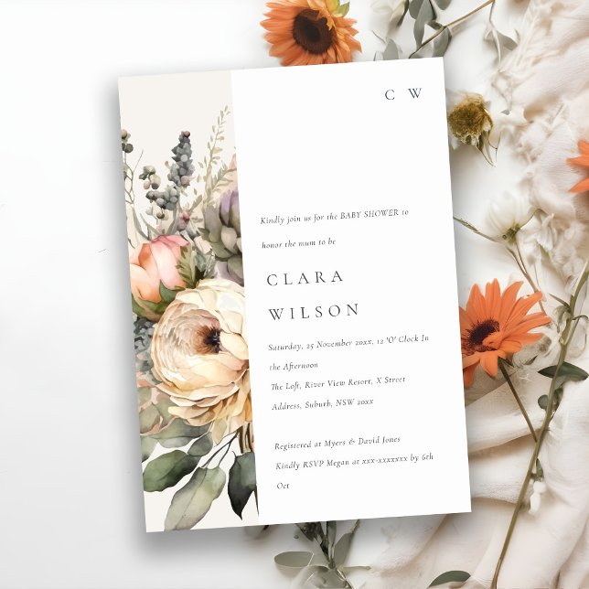 Boho Watercolor Blommigt Bunch Baby Shower Inbjudningar (Skapare uppladdad)