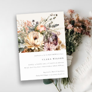 Boho Watercolor Blommigt Bunch Baby Shower Inbjudningar