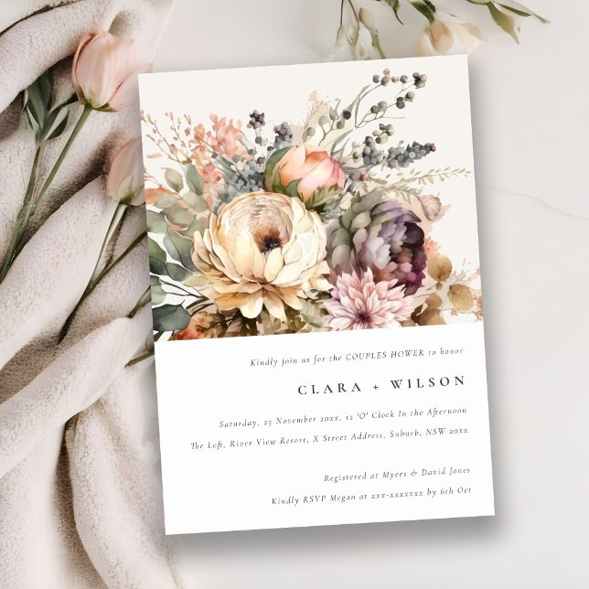 Boho Watercolor Blommigt Bunch Par Shower för höst Inbjudningar (Skapare uppladdad)