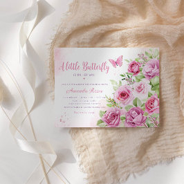 Boho Watercolor Blommigt Butterfly Girl Baby Showe Inbjudningar