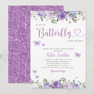 Boho Watercolor Blommigt Butterfly Girl Baby Showe Inbjudningar