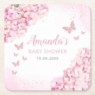 Boho Watercolor Blommigt Butterfly Girl Baby Showe Underlägg Papper Kvadrat