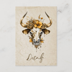 Boho Watercolor Blommigt Cow Skull Bröllop QR-kod Tilläggskort
