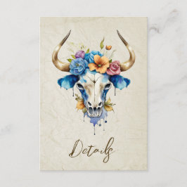 Boho Watercolor Blommigt Cow Skull Bröllop QR-kod Tilläggskort