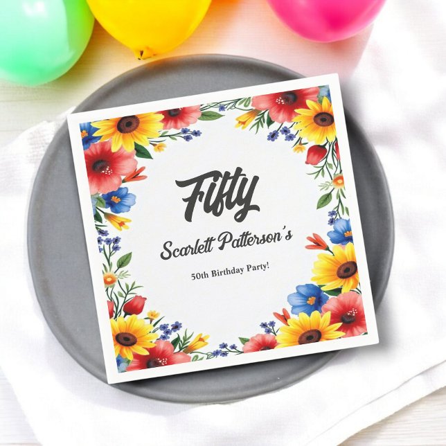 Boho Watercolor Blommigt Garden Sommar 50:e födels Pappersservett (Skapare uppladdad)